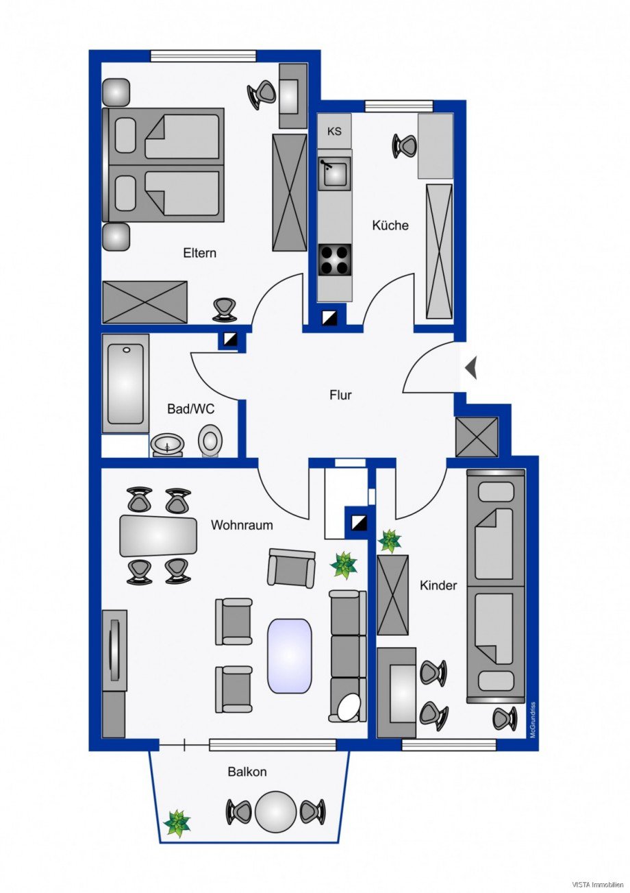 Grundriss 2D Etagenwohnung Darmstadt