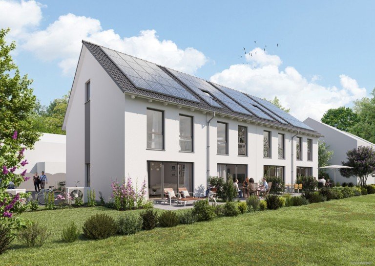 Ansicht Gartenseite Darmstadt Reiheneckhaus Modernes Reihenendhaus im KfW 40-Standard inkl. Keller in der beliebten Heimst�tten-Siedlung