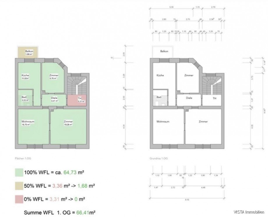 Grundriss 1. Obergeschoss Etagenwohnung Darmstadt