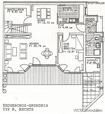 Grundriss Erdgeschoss Reihenendhaus Darmstadt / Kranichstein
