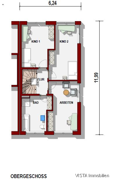 Grundriss Obergeschoss Doppelhaush�lfte Darmstadt / Eberstadt