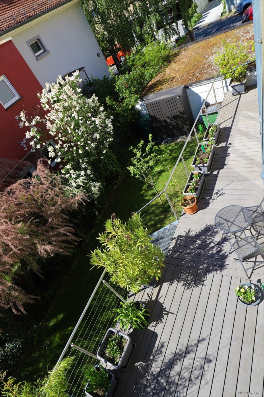 Terrassenansicht von Oben S�d-Westseite Maisonettewohnung Darmstadt