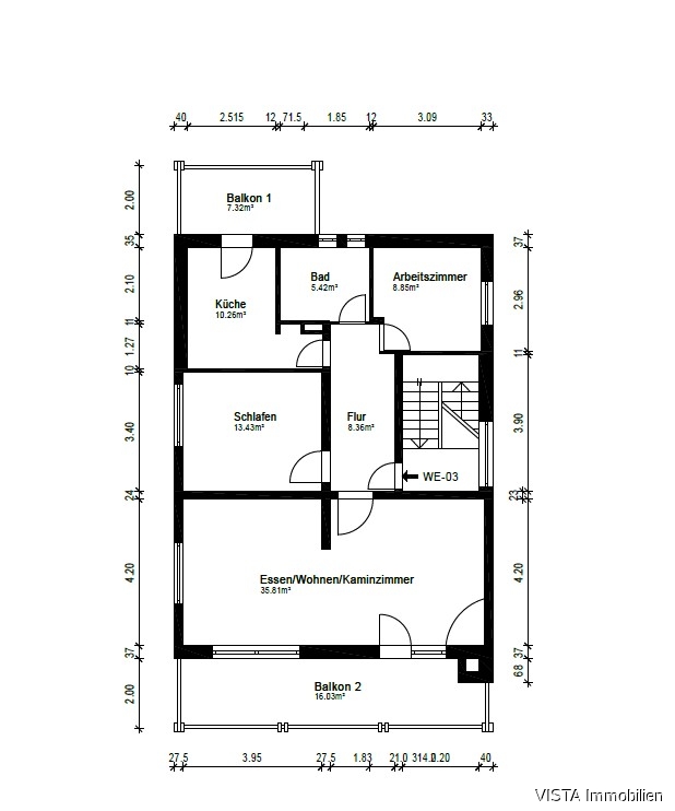 Grundriss Obergeschoss Mehrfamilienhaus Bickenbach